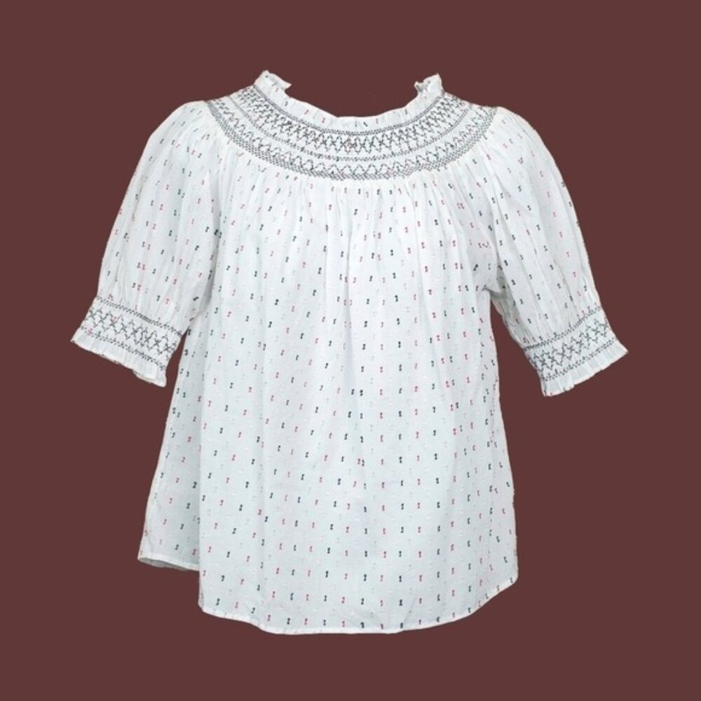 Loft Womens White Smocked Clip Dot Top Size XS NWT